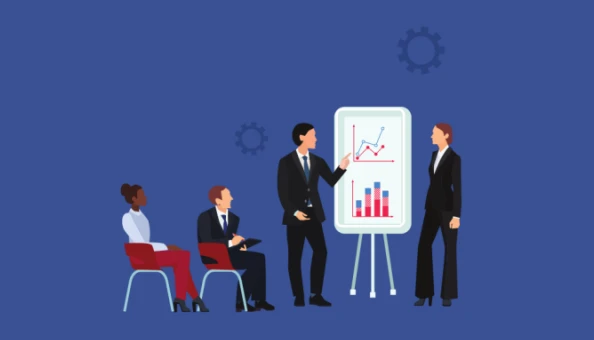 people at business meetings in front at flip chart